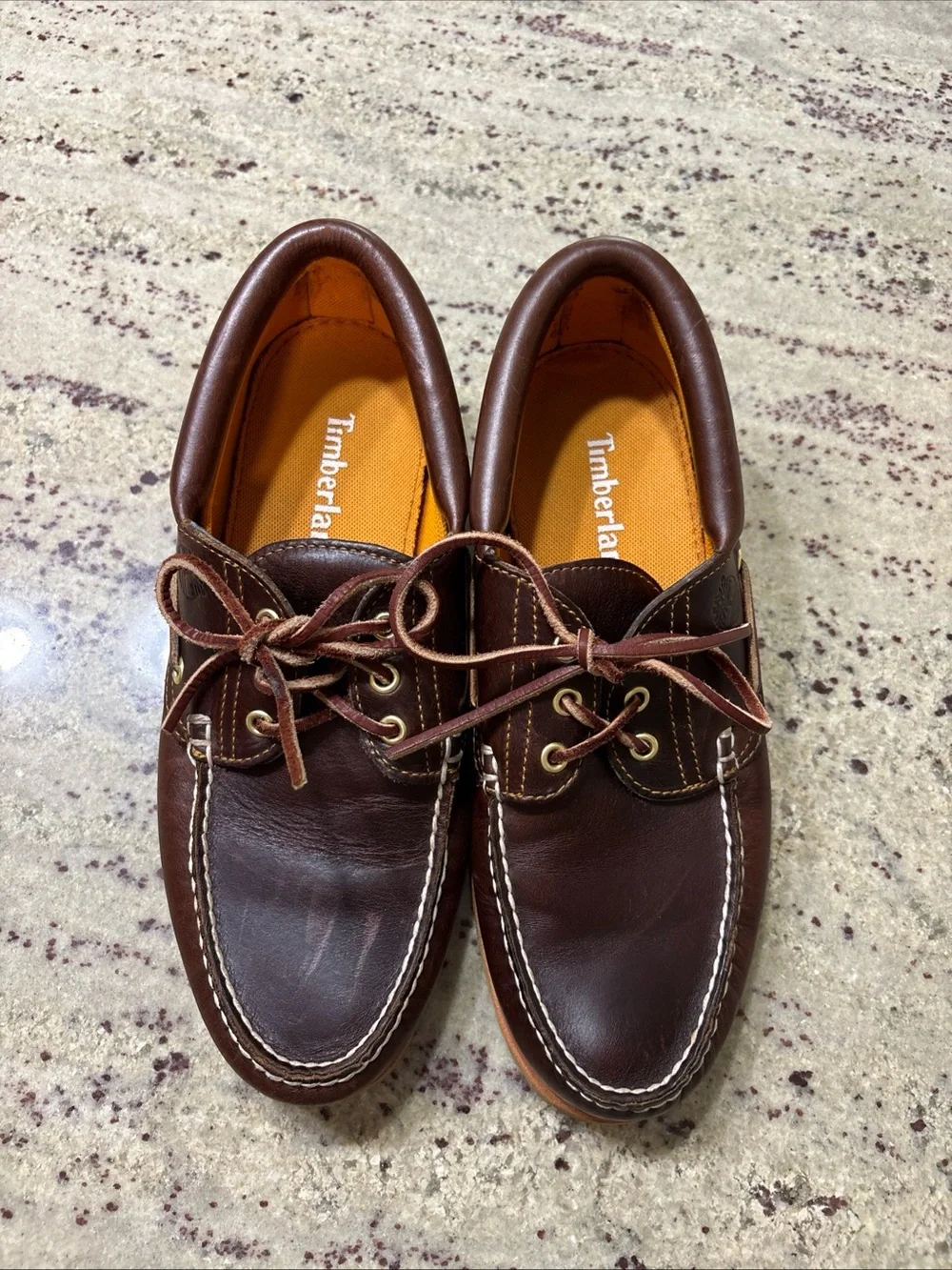 Timberland Men's Dark Brown Leather Boat Shoes with Contrast Stitching